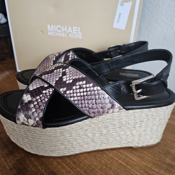Michael Kors Snakeskin and Black Wedge Sandals - Picture 2 of 5